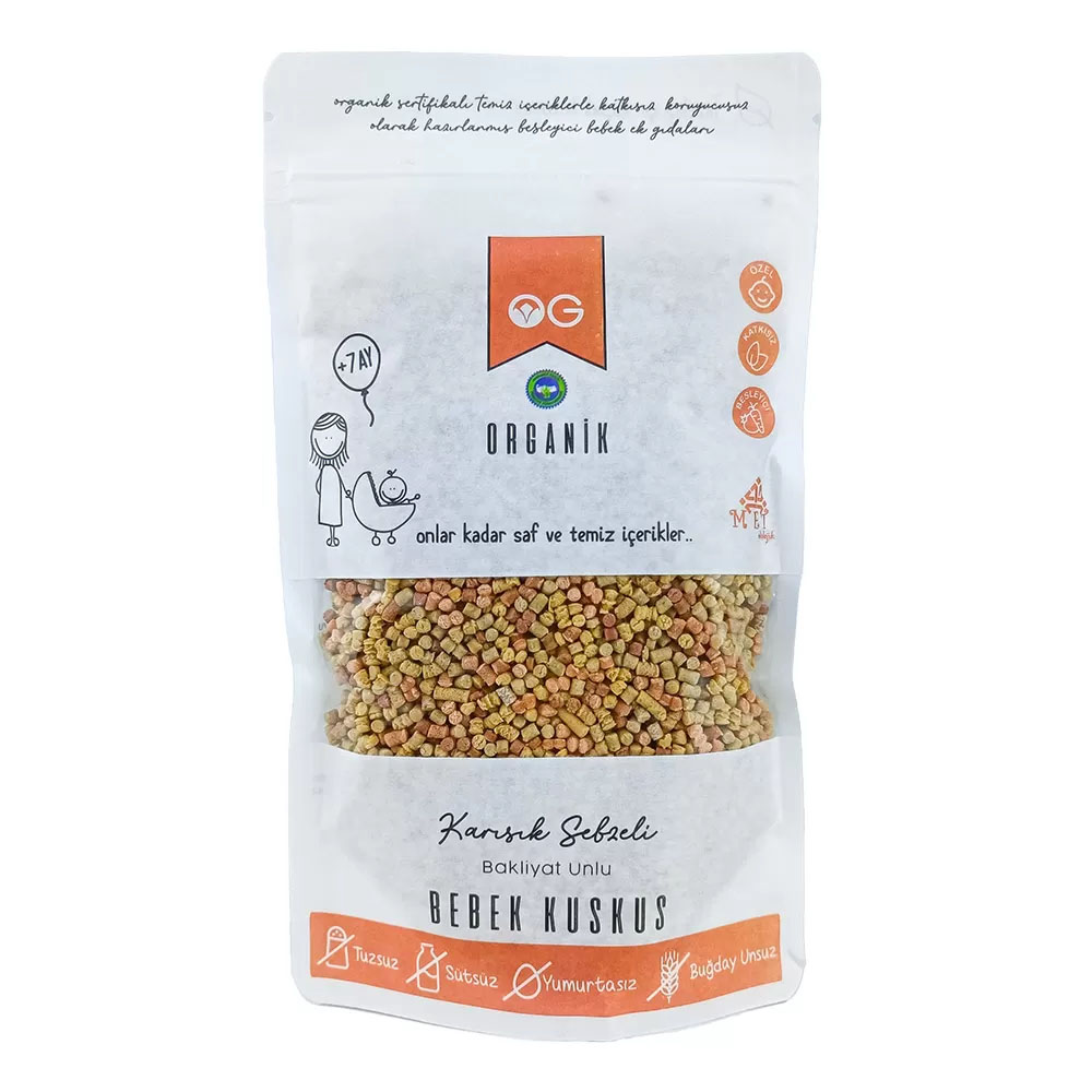 Organik Gurmem Organik Karışık Sebzeli Bakliyat Unlu Bebek Kuskus 250 GR +6 Ay