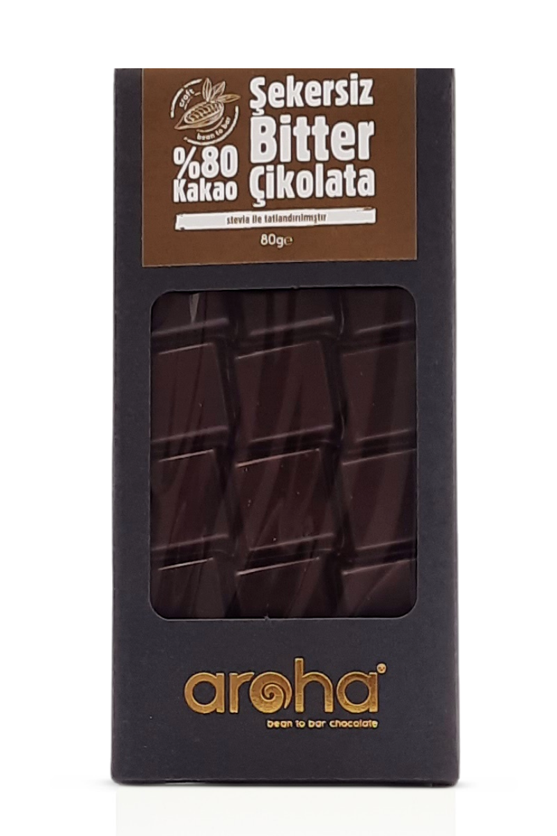 Aroha %80 Kakao Stevialı Bitter Çikolata 80 Gr