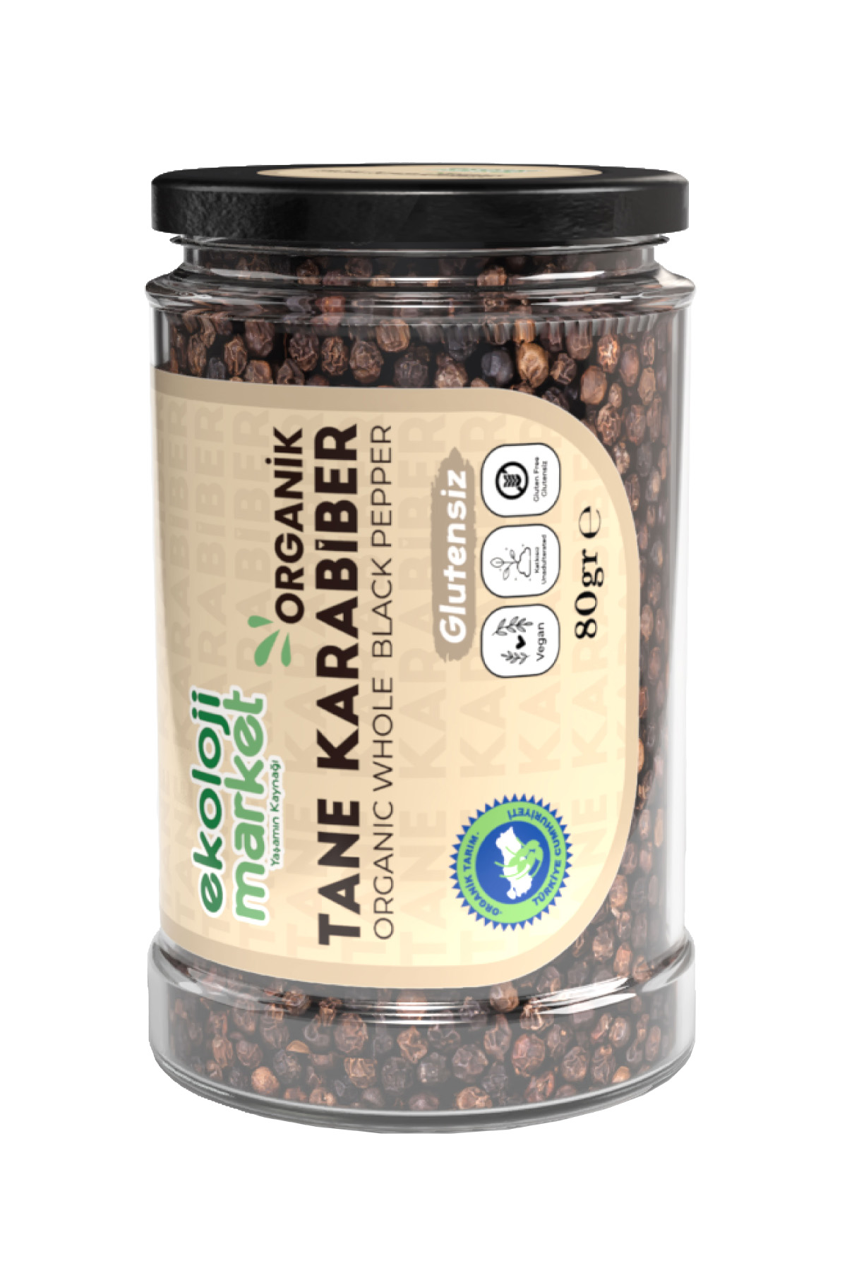 Ekoloji Market Organik Glutensiz Kavanoz Tane Karabiber 80 gr