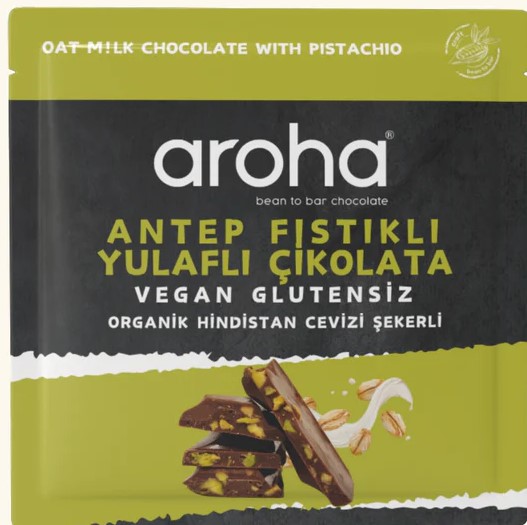 Aroha Antep Fıstıklı Yulaf Sütlü Organik Hindistan Cevizi Şekerli Çikolata 40 Gr