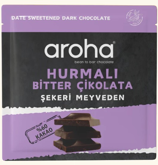 Aroha %60 Kakao Hurmalı Bitter Çikolata Şeker İlavesiz 40 Gr